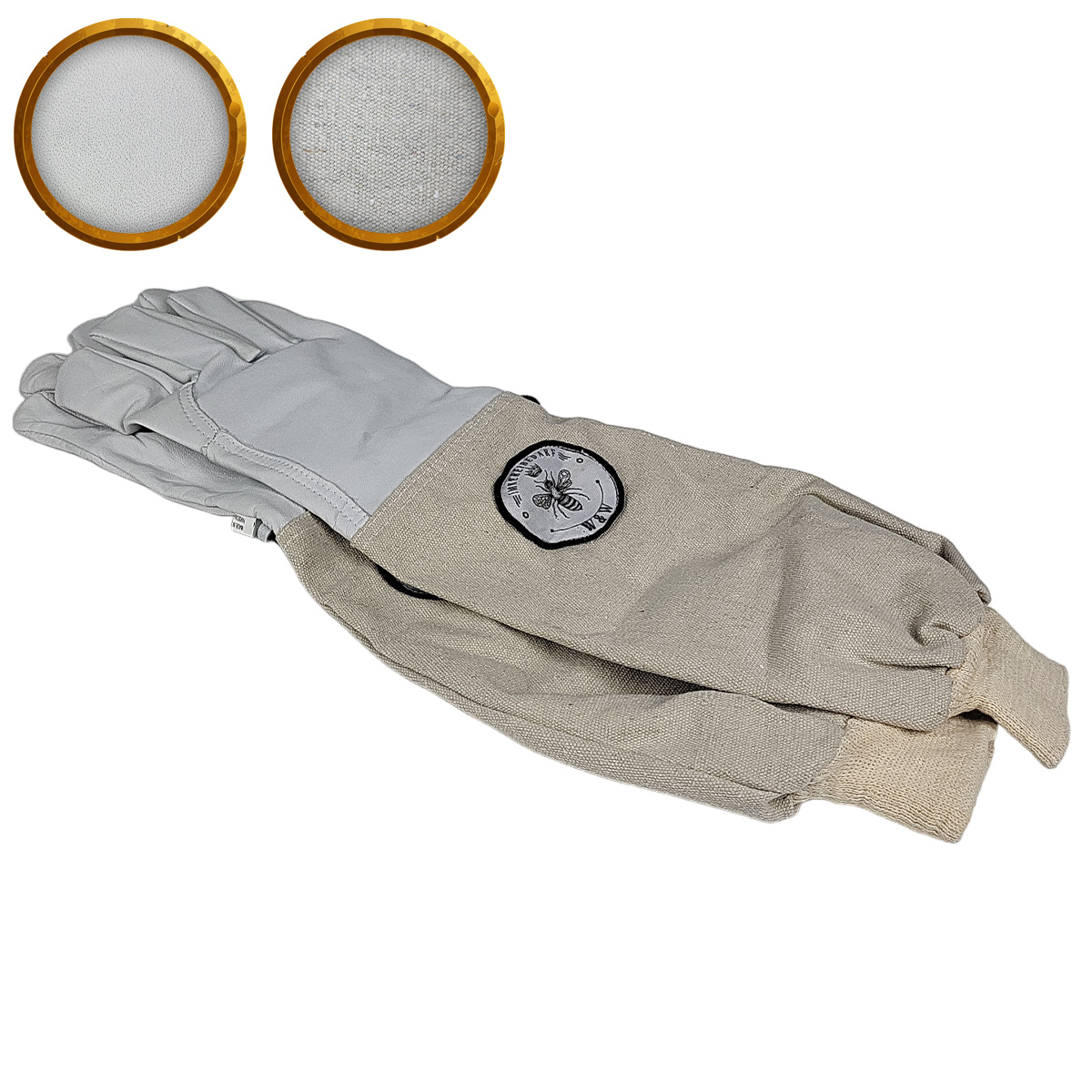 Imkerhandschuhe Leder mit Stoffüberzug